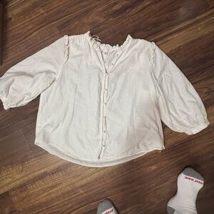 Lauren Conrad xxl off white button down ruffle blouse
